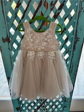 Floral Lace Tulle Girls Dress in Blush